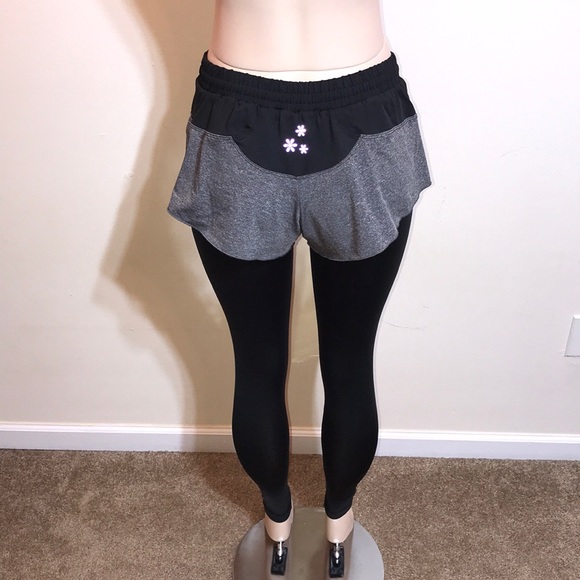 Black Compression Leggings Grey Shorts Running - Picture 9 of 12